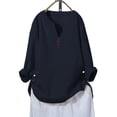 thumbnail image 1 of LilyLLL Plus Size M-5XL Womens Cotton Linen Long Sleeve V Neck Buttons Blouse Shirt Tops, 1 of 2