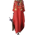 thumbnail image 1 of LilyLLL Plus Size S-5XL Womens 3/4 Sleeve Floral Print Casual Loose Kaftan Long Dress, 1 of 2