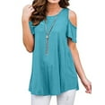 thumbnail image 1 of LilyLLL Plus Size S-5XL Womens Casual Short Sleeve Cold Shoulder Solid Color Blouse T Shirt Tops, 1 of 3