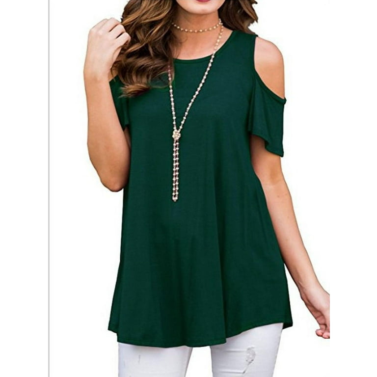 Casual Cold shoulder Solid Color Round neck Plus size Tops Casual Cold shoulder Solid Color Round neck Plus size Tops