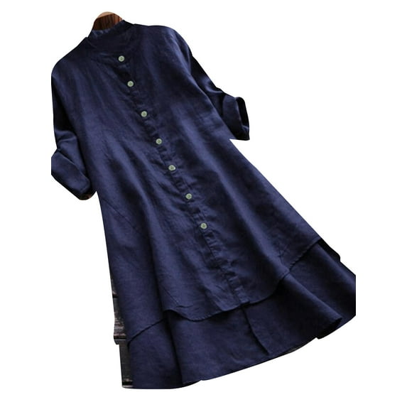 LilyLLL Plus Size S-5XL Womens Cotton Linen Dress Tops Buttons Blouse Shirt