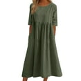 thumbnail image 1 of LilyLLL Plus Size S-5XL Womens Cotton Linen Short Sleeve Crew Neck Loose Midi Dress, 1 of 2
