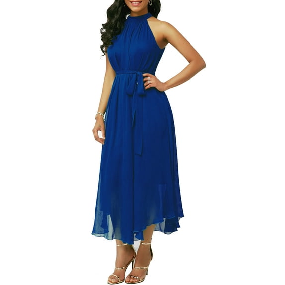LilyLLL Plus Size S-5XL Womens Evening Party Ball Gown Chiffon Belted Formal Dress