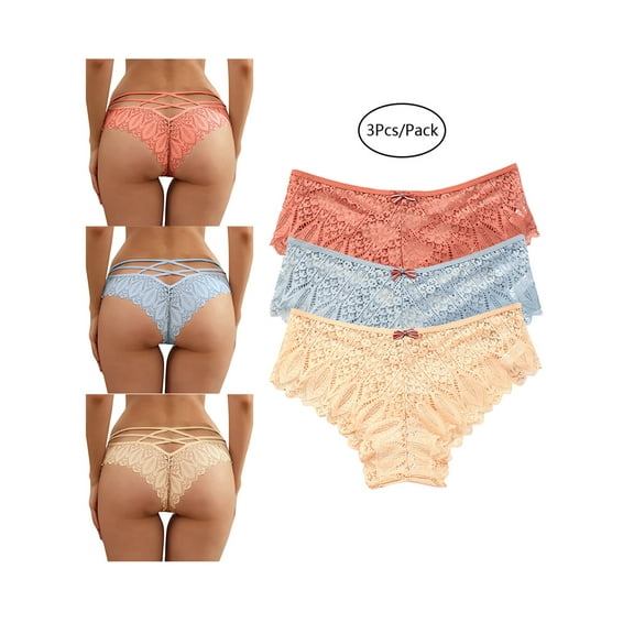 LilyLLL Plus Size S-5XL Womens Seamless Briefs Panties Criss Cross Lace Underwear Thong