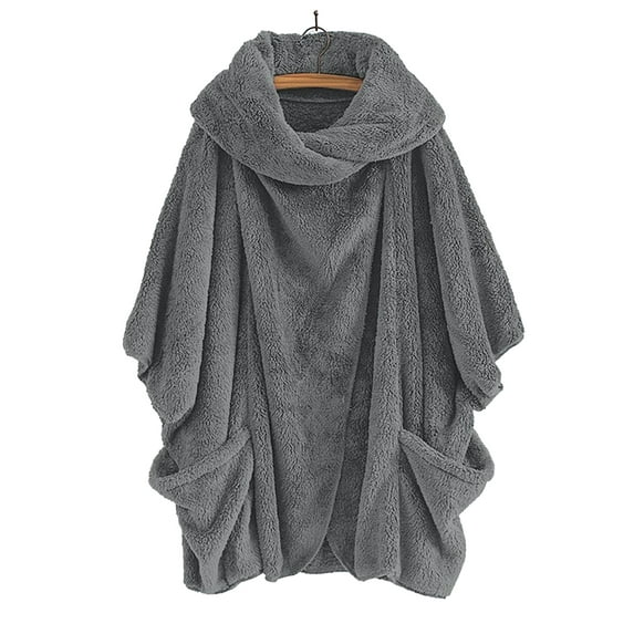 LilyLLL Plus Size S-5XL Womens Teddy Bear Fleece Sweater Batwings Draped Coat Jacket