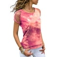 thumbnail image 1 of LilyLLL Plus Size S-5XL Womens Tie Dye Print Short Sleeve Cold Shoulder Pullover T-shirt, 1 of 2