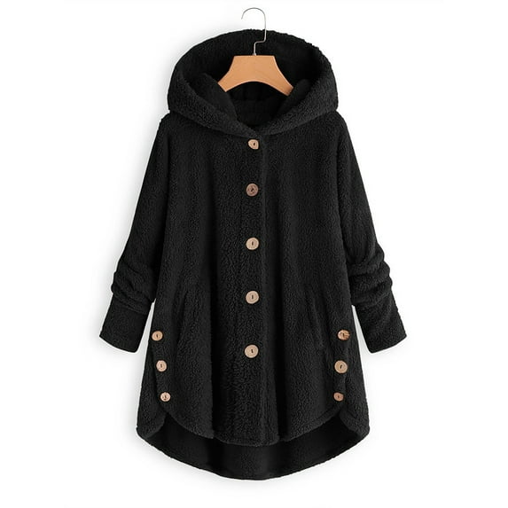 LilyLLL Plus Size S-5XL Womens Winter Warm Fleece Hoodie Coat Buttons Sweater Jacket Outwear