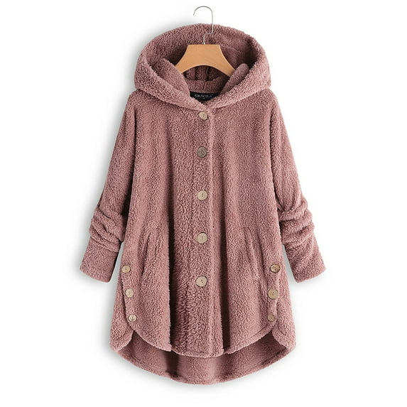 LilyLLL Plus Size S-5XL Womens Winter Warm Fleece Hoodie Coat Buttons Sweater Jacket Outwear