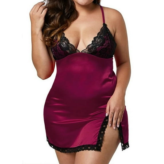 LilyLLL Plus Size Women Sexy Lace Lingerie Babydoll Stain Silk Nightdress Underwear Pajamas