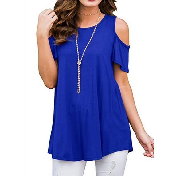 LilyLLL Plus Size S-5XL Womens Casual Short Sleeve Cold Shoulder Solid Color Blouse T Shirt Tops