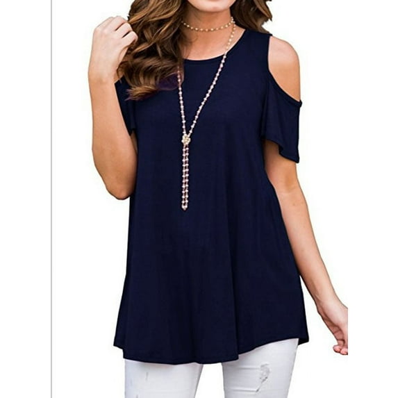 LilyLLL Plus Size Women's Cold Shoulder Short Sleeve Casual Loose Blouse Tops