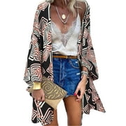 LilyLLL Plus Size Womens Boho Floral Cover Up Blouse Kimono Open Front Cardigan Tops