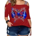 thumbnail image 1 of LilyLLL Plus Size Womens Cold Shoulder T-shirt Short Sleeve Printed Blouse Tops, 1 of 2