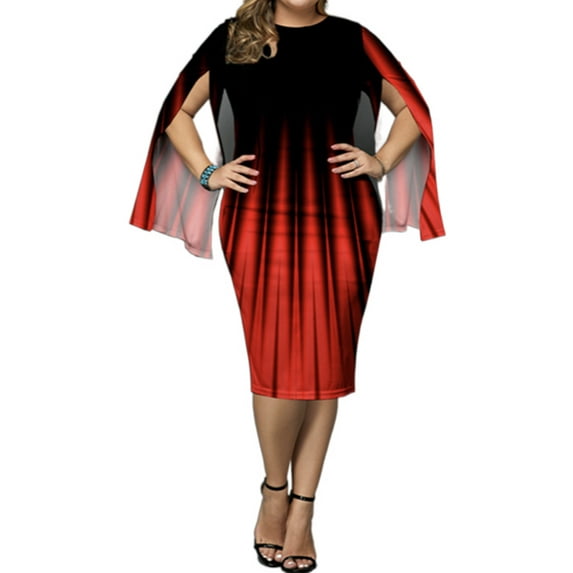 LilyLLL Plus Size Womens Evening Party Printed Ball Gown Split Sleeve Midi Dress