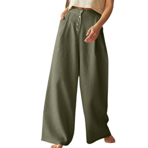 LilyLLL Plus Size Womens High Waist Cotton Linen Wide Leg Palazzo Casual Pants