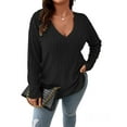 thumbnail image 1 of LilyLLL Plus Size Womens Ribbed Knit Long Sleeve V Neck Tunic T Shirt Tops, 1 of 5