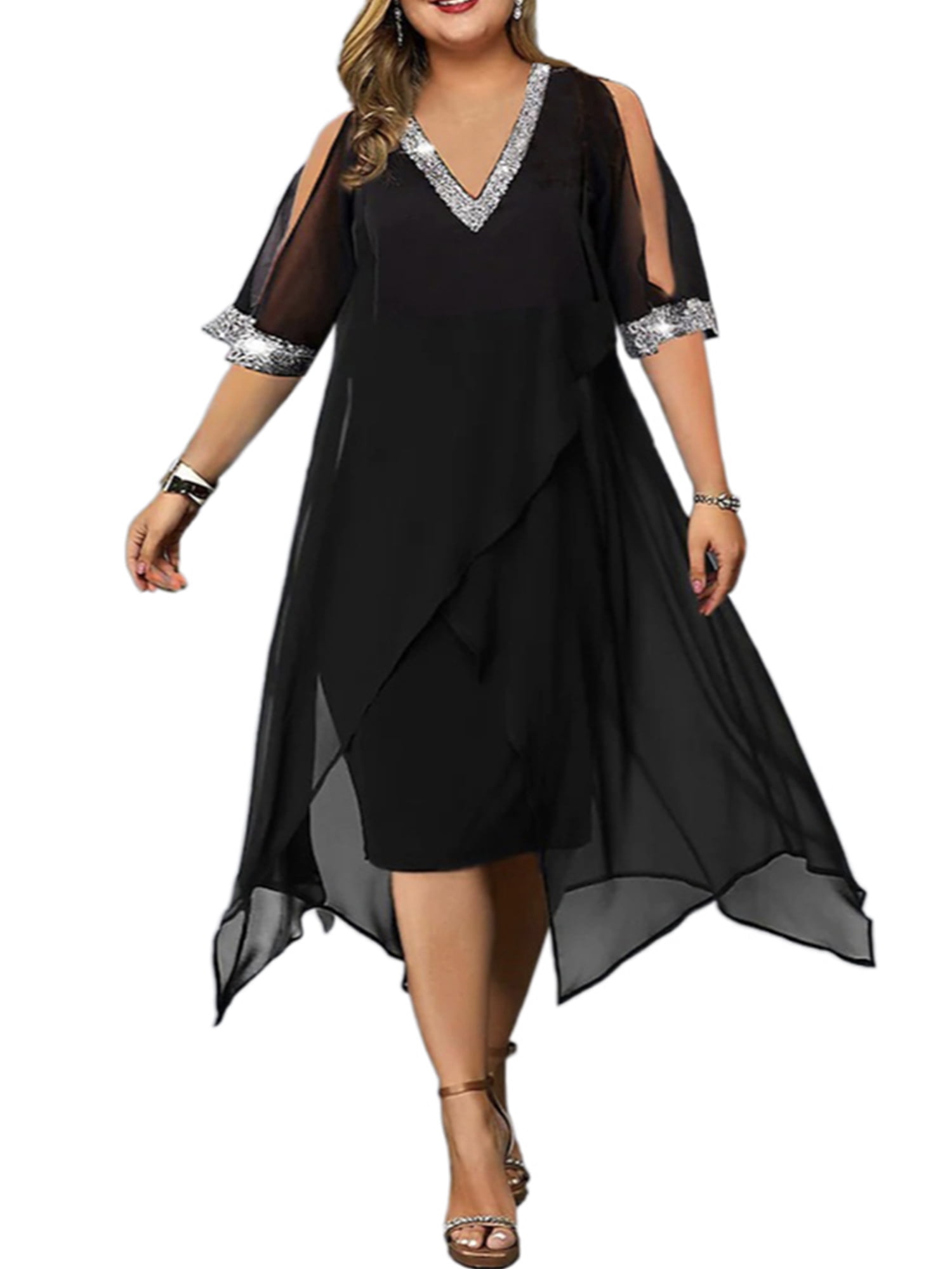 Knee-length Short Chiffon Dress with Halter Neck Stormy Plus Size