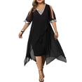 thumbnail image 1 of LilyLLL Plus Size Womens Short Sleeve Sequins Cold Shoulder V Neck Chiffon Midi Dress, 1 of 4