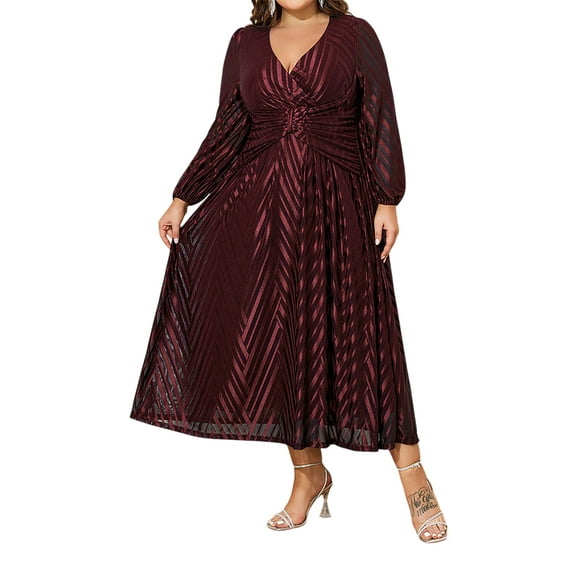 LilyLLL Plus Size XL-6XL Womens Elegant Long Sleeve V Neck Evening Party Formal Dress
