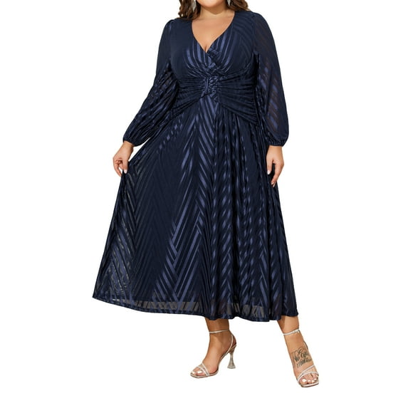 LilyLLL Plus Size XL-6XL Womens Elegant Long Sleeve V Neck Evening Party Formal Dress