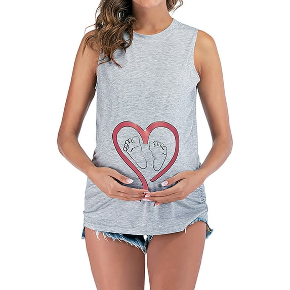 LilyLLL Pregnant Womens Cartoon Print Tank Tops Maternity Sleeveless Blouse T-shirt