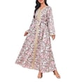 thumbnail image 1 of LilyLLL Women Muslim Islamic Long Sleeve V Neck Kaftan Dress Floral Print Long Dress, 1 of 5