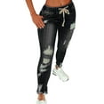 thumbnail image 1 of LilyLLL Women's Distressed Ripped Denim Pants Drawstring High Waist Jeans, 1 of 2