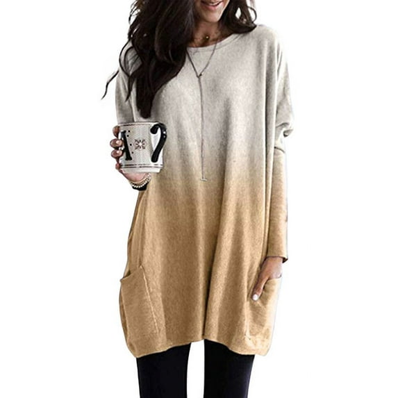 LilyLLL Women's Plus Size T Shirt Long Sleeve Crew Neck Pocket Tunic Blouse Tops