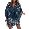 thumbnail image 1 of LilyLLL Womens Boho Floral Print Batwings V Neck Drawstring Mini Dress Sundress, 1 of 2