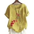 thumbnail image 1 of LilyLLL Womens Casual Short Sleeve Linen Blouse Tops Floral Buttons Shirt Plus Size, 1 of 2