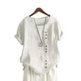 thumbnail image 1 of LilyLLL Plus Size M-5XL Womens Cotton Linen Short Sleeve Buttons Blouse Shirt Tops, 1 of 2