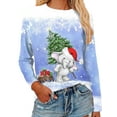 thumbnail image 1 of LilyLLL Womens Christmas Snowman Print Long Sleeve Round Neck Pullover T Shirt Tops, 1 of 2