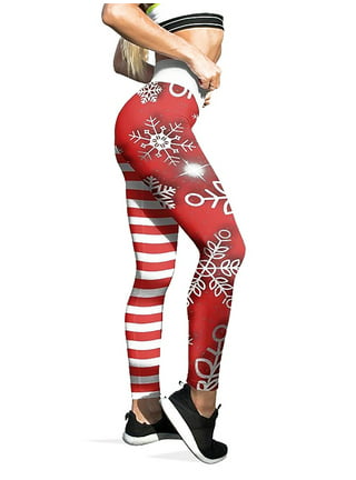 Womens Funny Printed Ugly Christmas Leggings Stripes Print High