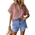 thumbnail image 1 of LilyLLL Womens Cotton linen Short Sleeve Collared Shirt Office Work Casual Blouse Tops, 1 of 2