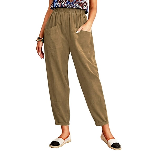LilyLLL Womens Elastic Waist Pockets Harem Trousers Summer Beach Casual Pants