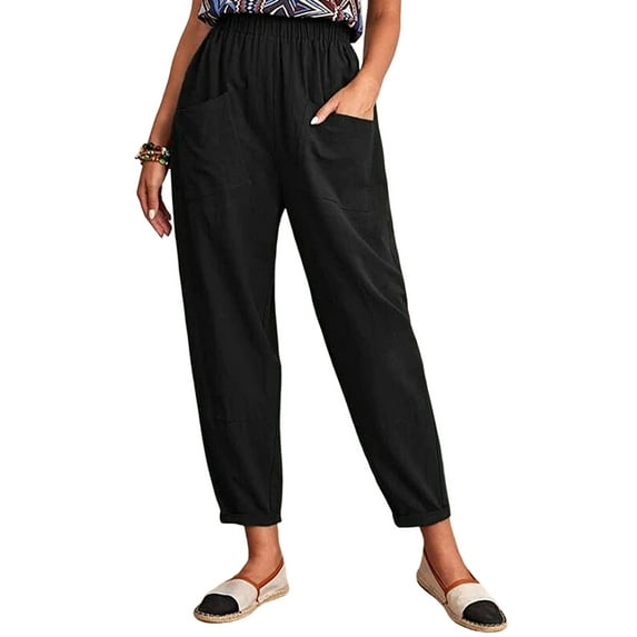 LilyLLL Womens Elastic Waist Pockets Harem Trousers Summer Beach Casual Pants