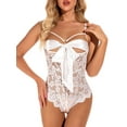 thumbnail image 1 of LilyLLL Womens Erotic Crotchless Bodysuit Underwear Bowknot Lace Lingerie Nightwear, 1 of 5