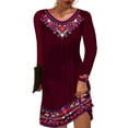 thumbnail image 1 of LilyLLL Womens Ethnic Floral Print Casual Long Sleeve Mini T Shirt Dress, 1 of 2