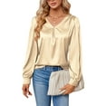 thumbnail image 1 of LilyLLL Womens Evening Party Casual Workwear Silky Long Sleeve V Neck Blouse Shirt Tops, 1 of 4