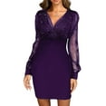 thumbnail image 1 of LilyLLL Womens Evening Party Clubwear Long Sleeve V Neck Sequins Mini Dress, 1 of 3