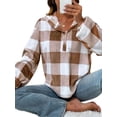 thumbnail image 1 of LilyLLL Womens Flannel Fleece Hoodie Sweatshirt Casual Plaid Buttons Blouse Tops, 1 of 4
