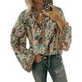 thumbnail image 1 of LilyLLL Womens Flared Bell Long Sleeve Boho Floral Print Casual Blouse Shirt Tops, 1 of 5