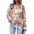 thumbnail image 1 of LilyLLL Womens Floral Print Flared Sleeve V Neck Tunic Blouse Buttons Shirt Tops, 1 of 5