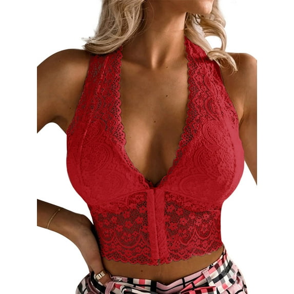 LilyLLL Womens Front Buckle Bralette Lace Bra Vest Camisole Tank Tops Lingerie