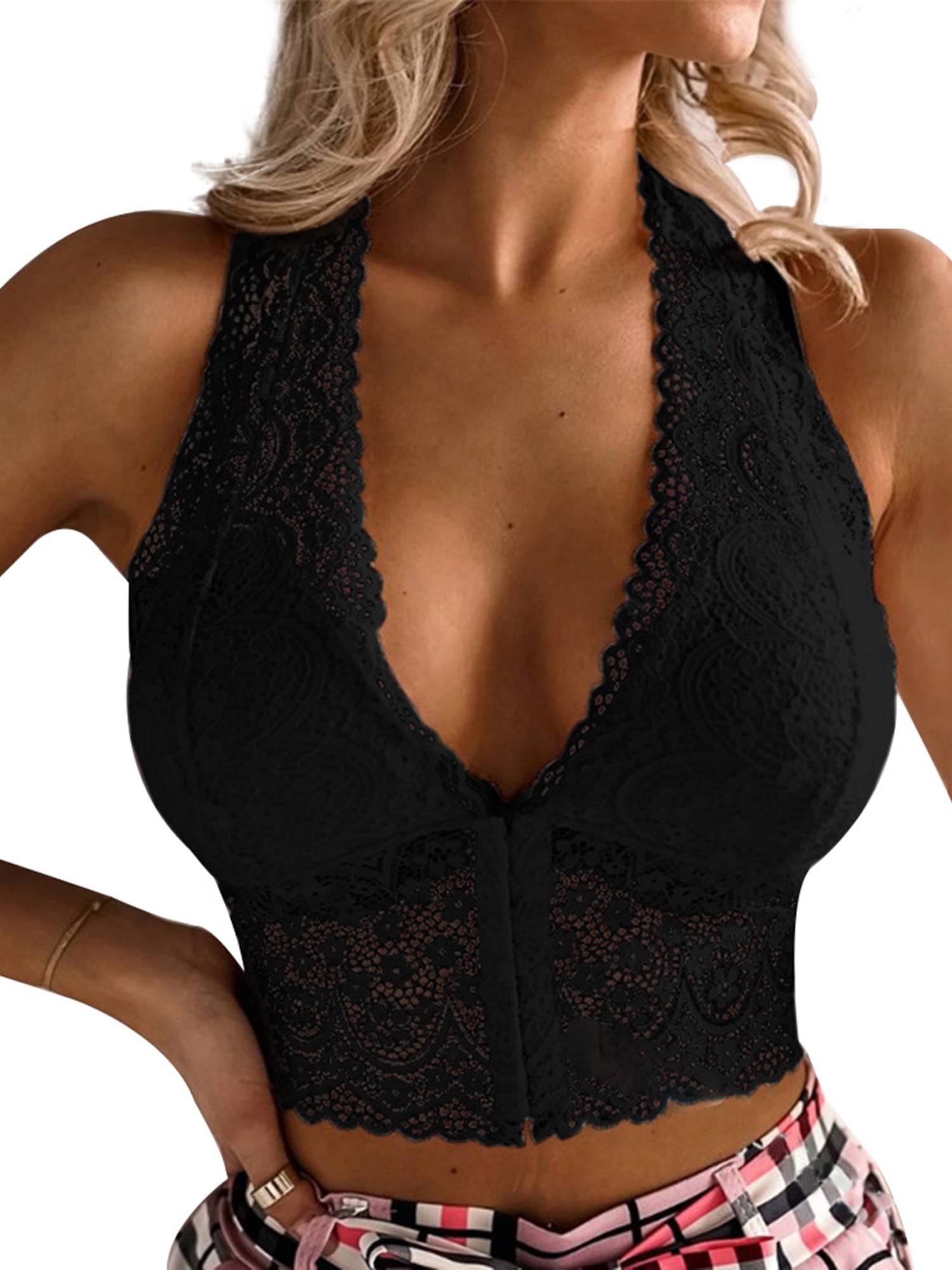 LilyLLL Womens Front Buckle Bralette Lace Bra Vest Camisole Tank