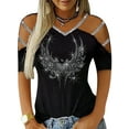 thumbnail image 1 of LilyLLL Womens Glitter Sequins Strappy Cold Shoulder T Shirt Blouse Tops, 1 of 2