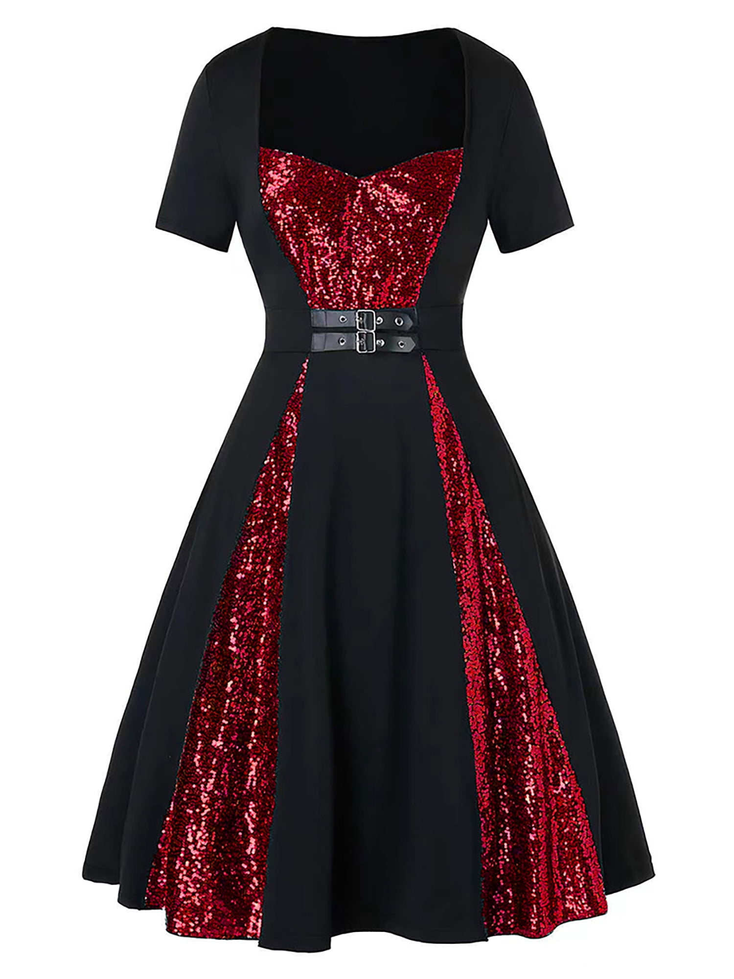 LilyLLL Womens Gothic Sequins Dress Halloween Party Medieval Short Sleeve  Vintage Swing Dresses - Walmart.com