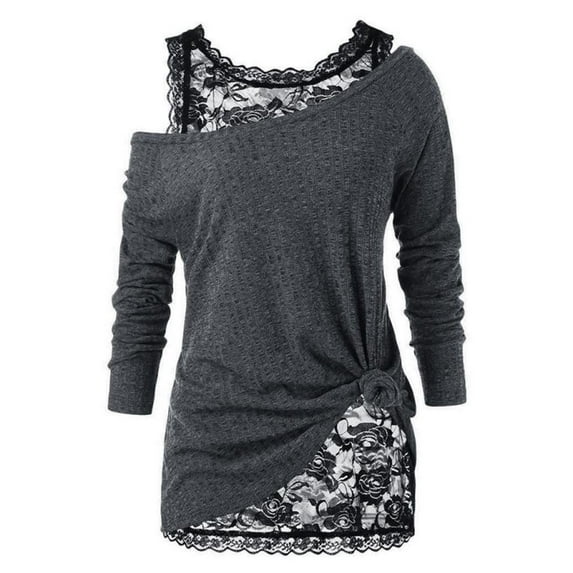 LilyLLL Womens Gothic Steampunk Long Sleeve Cold Shoulder Lace Blouse Shirt Tops