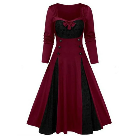 LilyLLL Womens Halloween Gothic Vampire Costume Vintage Long Sleeve Swing Dress Plus Size