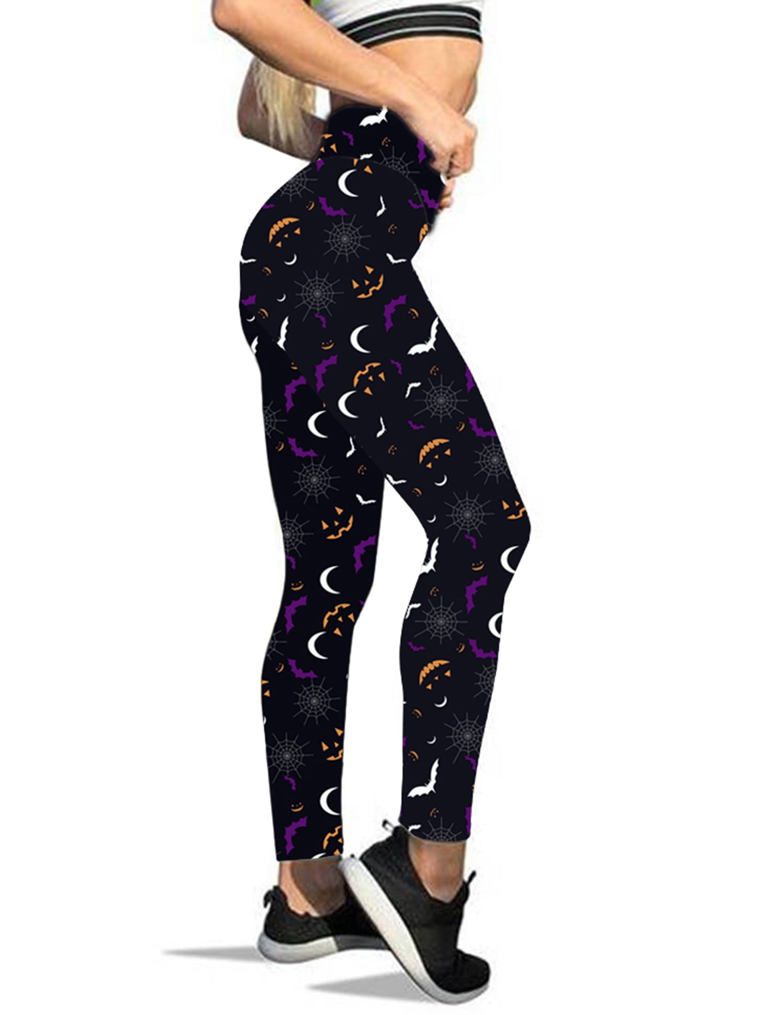 Halloween Leggings Damen - Thermo Strumpfhose Mit Kürbis & Katzen Print